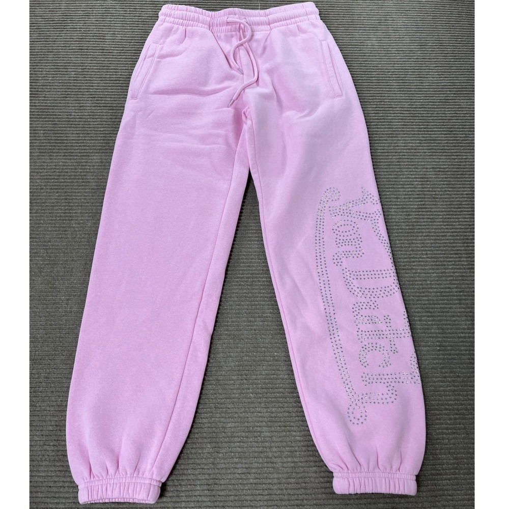 Von Dutch Womens‎ Pink Rhinestone Logo Jogger Sweatpants Size S Y2K Streetwear